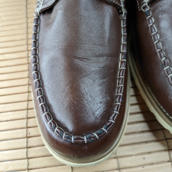 Converse men's sz 11M brown moccasin toe bold white cord stitching leather boots - Picture 8 of 10